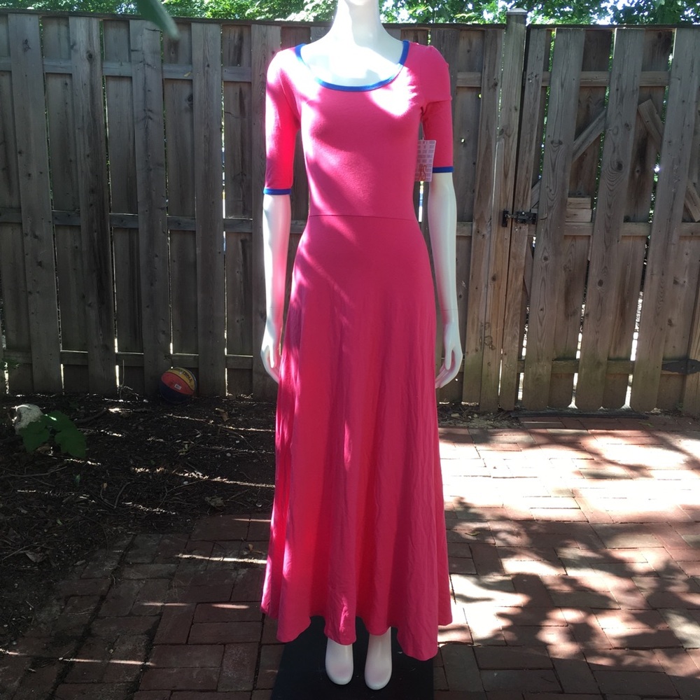 Lularoe Ana XS Solid Bright Pink with Blue Trim